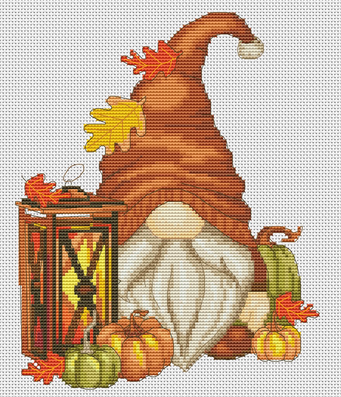 Autumn gnome, Cross stitch, Pumpkins cross stitch, Gnomes cross stitch, Modern cross stitch, Fall cross stitch, Autumn cross stitch