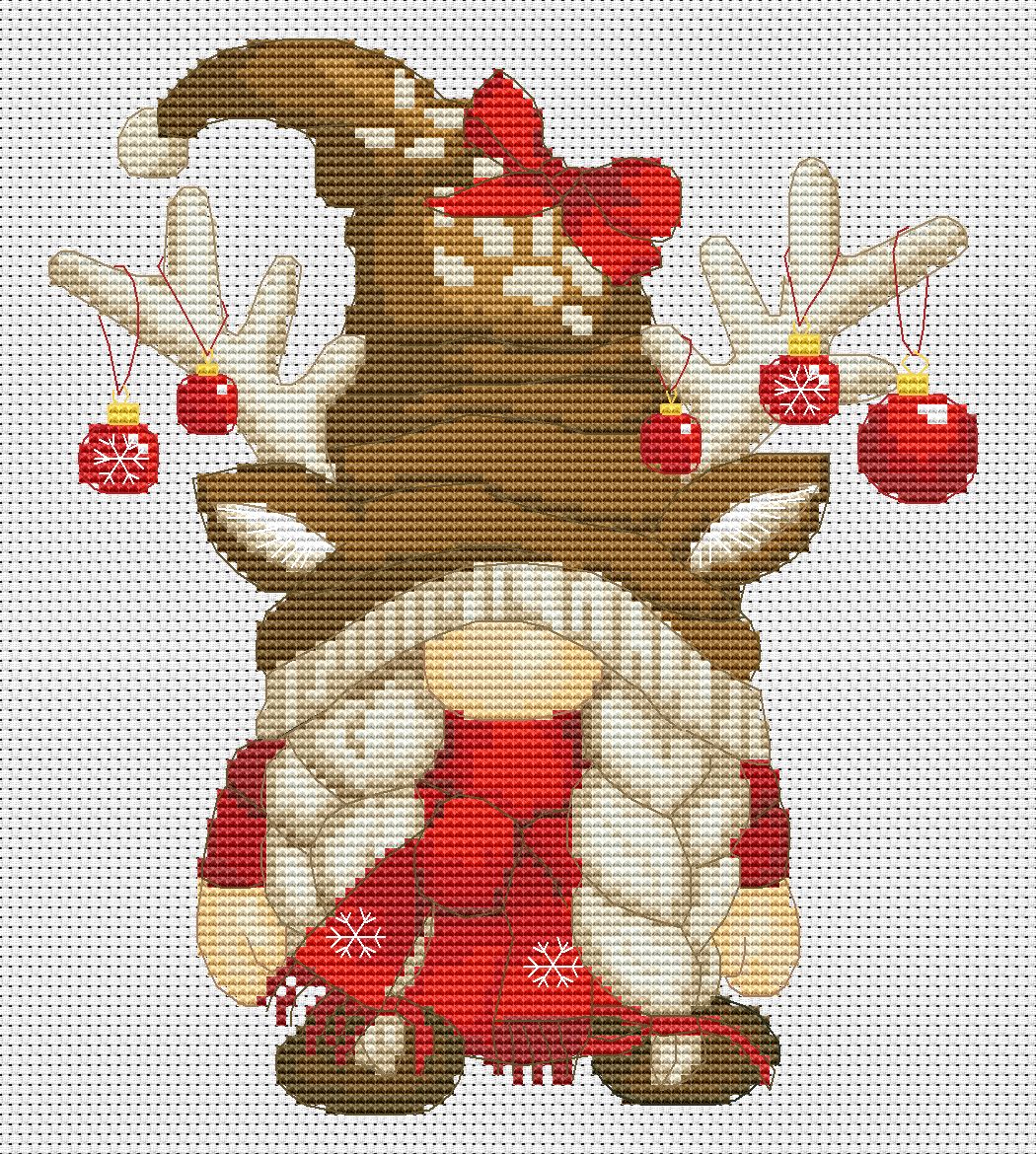 Christmas female, Cross stitch pattern, Christmas cross stitch, Gnomes cross stitch, Modern cross stitch, Deer cross stitch