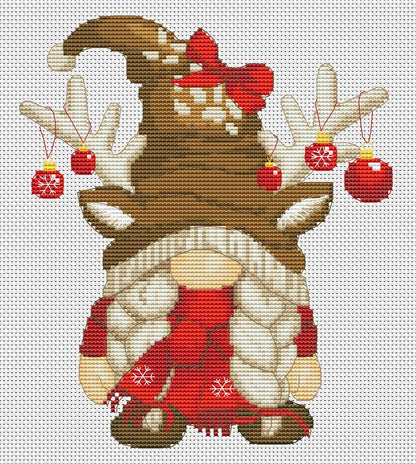 Christmas female, Cross stitch pattern, Christmas cross stitch, Gnomes cross stitch, Modern cross stitch, Deer cross stitch