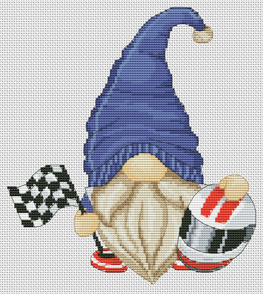 Racer Cross stitch pattern, Gnomes cross stitch, Counted cross stitch