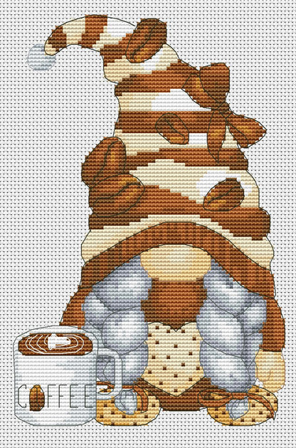 Coffee girl, Cross stitch, Coffee cross stitch, Gnomes cross stitch, Modern cross stitch, Kitchen cross stitch, Funny cross stitch