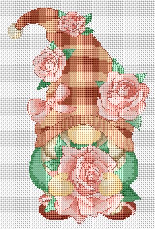 Girl with rose, Cross stitch, Floral cross stitch, Gnomes cross stitch, Modern cross stitch, Rose cross stitch, Counted cross stitch