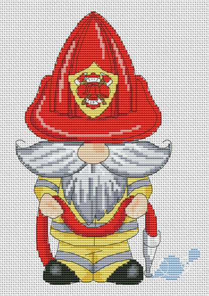 Firefighter,  Cross stitch pattern, Cross stitch, Fireman gift, Gnomes cross stitch, Modern cross stitch, Funny cross stitch