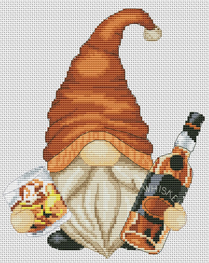 Gnome with whiskey, Cross stitch, Kitchen cross stitch, Gnomes cross stitch, Modern cross stitch, Cross stitch pattern, Bar decor