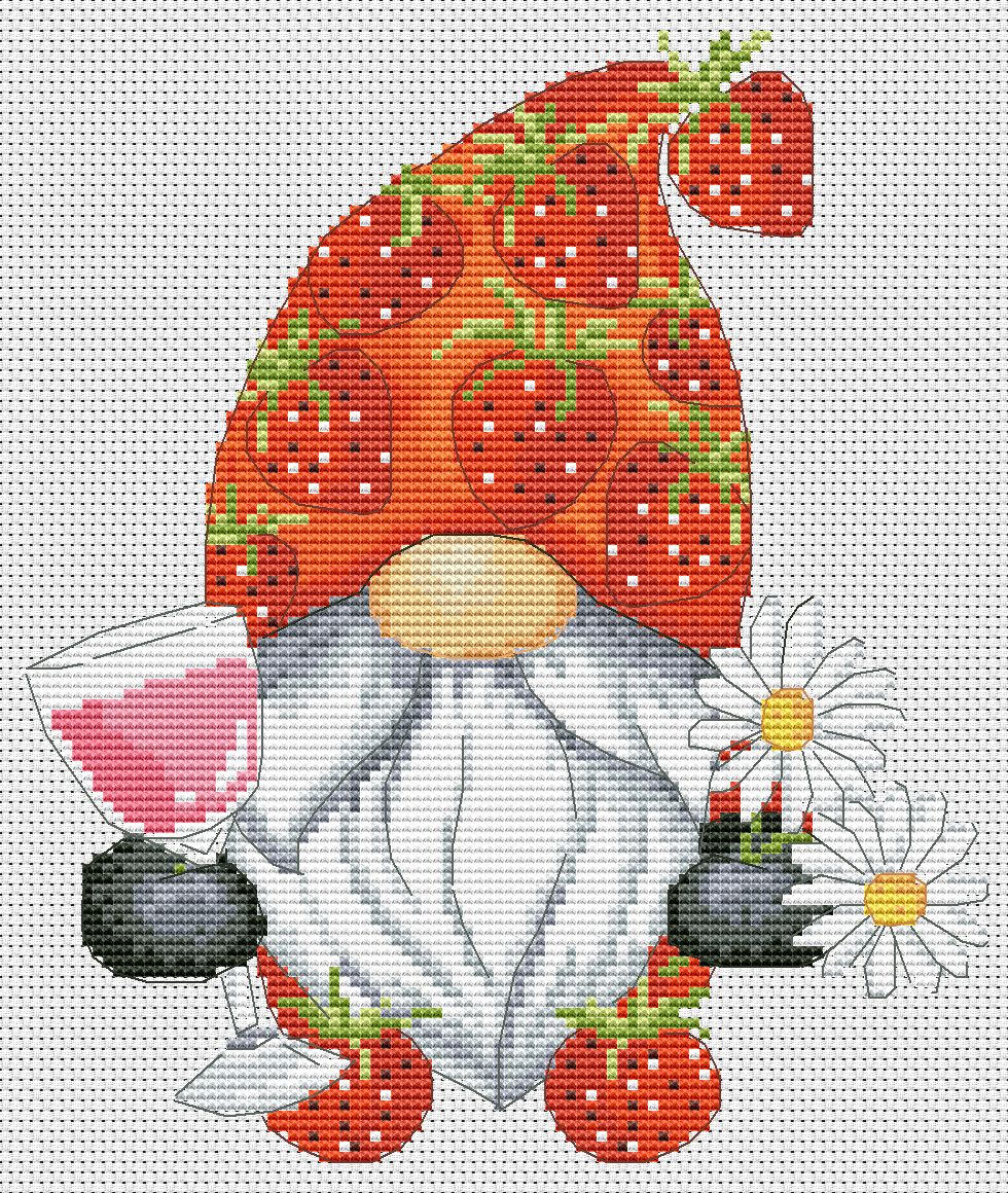 Strawberry wine, Cross stitch, Wine cross stitch, Gnomes cross stitch