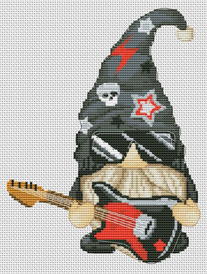 Rock star, Cross stitch, Rock cross stitch, Gnomes cross stitch, Modern cross stitch, Music cross stitch, Guitar cross stitch