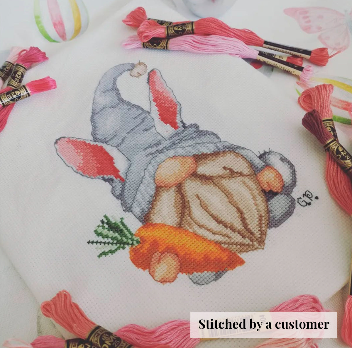 Easter Bunny Gnome Cross Stitch Pattern - Spring Decor PDF