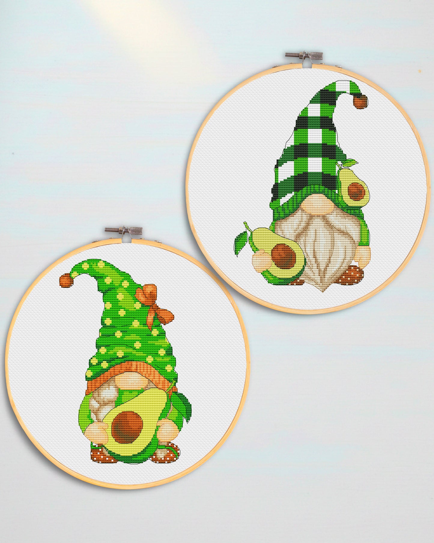 Set of 2, Avocado gnomes, Cross stitch pattern, Counted cross stitch, Gnomes cross stitch, Kitchen cross stitch
