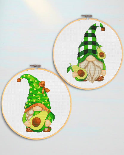 Set of 2, Avocado gnomes, Cross stitch pattern, Counted cross stitch, Gnomes cross stitch, Kitchen cross stitch