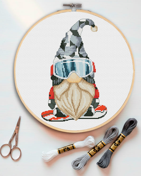 Snowboarder, Gnome Cross stitch pattern