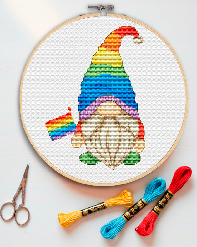 Pride gnome, Counted Cross stitch pattern