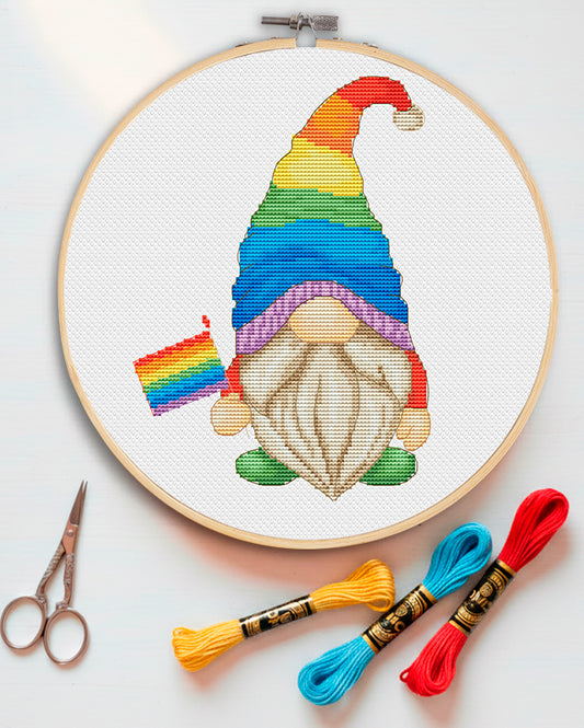 Pride gnome, Counted Cross stitch pattern