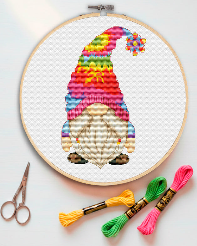 Hippie, Cross stitch, Rainbow cross stitch, Gnomes cross stitch, Modern cross stitch, 70s cross stitch, Cute cross stitch