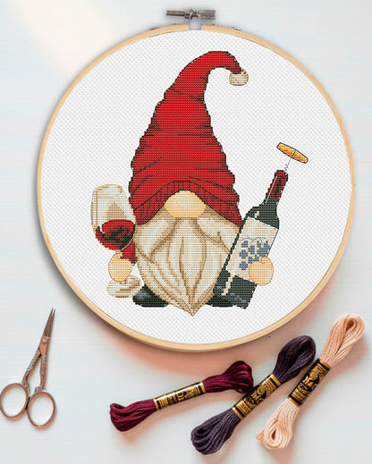 Wine Gnome, Counted cross stitch pattern