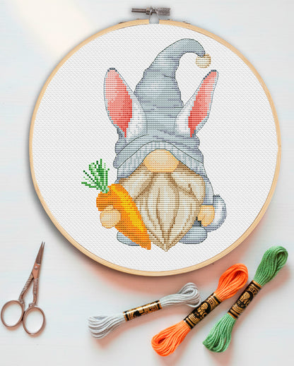 Easter Bunny Gnome Cross Stitch Pattern - Spring Decor PDF