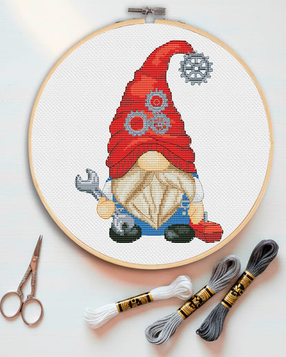 Mechanic,  Father's Day cross stitch, Gnome cross stitch