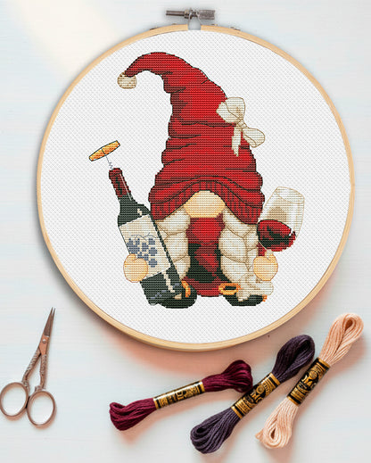 Wine girl, Cross stitch, Wine cross stitch, Gnomes cross stitch, Modern cross stitch, Funny cross stitch