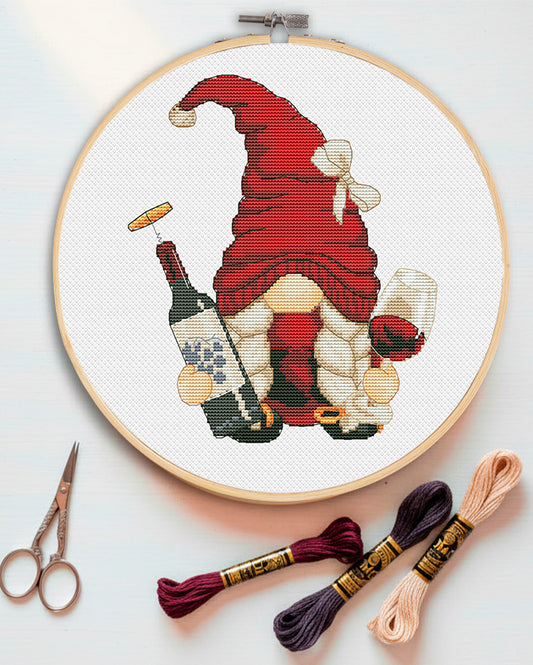 Wine girl, Cross stitch, Wine cross stitch, Gnomes cross stitch, Modern cross stitch, Funny cross stitch