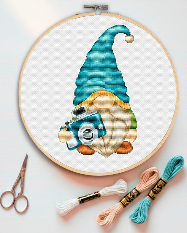 Photographer, Cross stitch, Gnomes cross stitch, Counted cross stitch