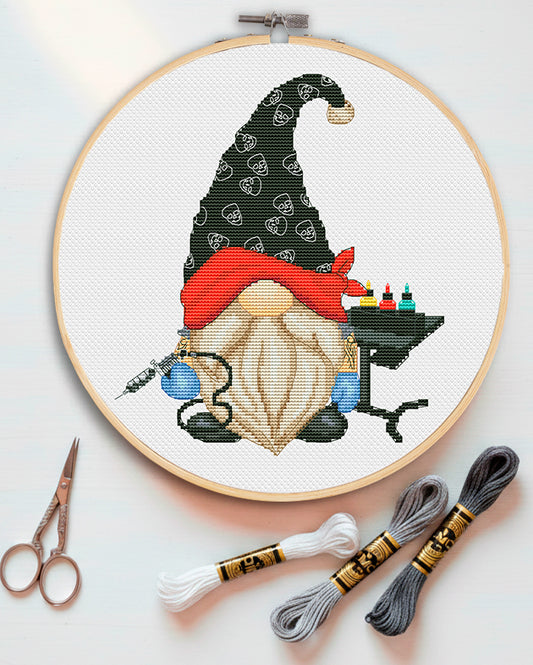 Tattoo artist, Cross stitch pattern, Tattoo cross stitch, Cross stitch, Counted cross stitch, Gnomes cross stitch, Tattoo artist gift