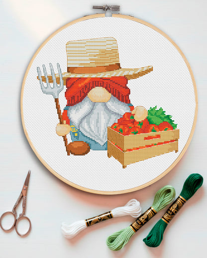 Farmer, Cross stitch pattern,  Farm cross stitch, Counted cross stitch, Gnomes cross stitch