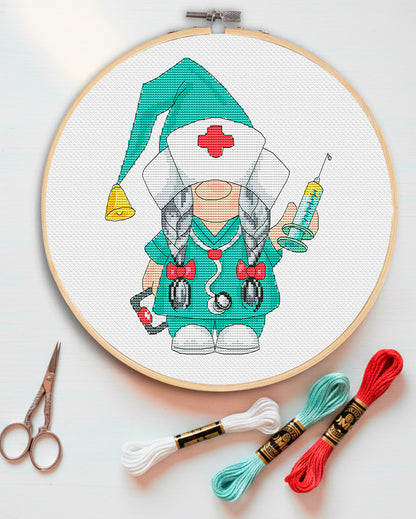 Nurse, Cross stitch PDF, Nurse cross stitch, Gnomes cross stitch, Modern cross stitch, Cross stitch pattern, Gift for nurse