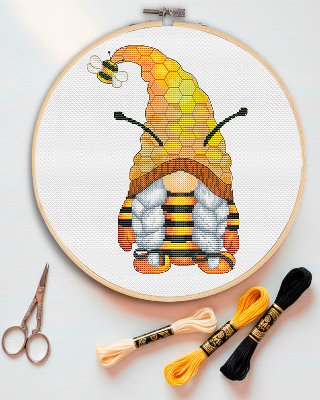 Queen bee, Cross stitch, Honey cross stitch, Gnomes cross stitch