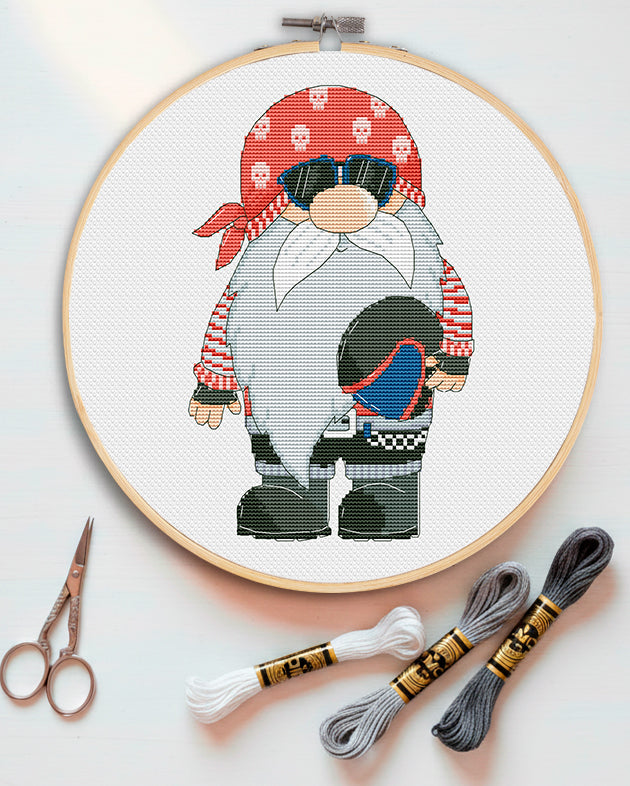 Biker, Cross stitch pattern, Counted cross stitch, Gnomes cross stitch