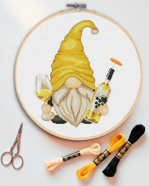 Wine gnome, Cross stitch, Wine cross stitch, Gnomes cross stitch, Modern cross stitch, Funny cross stitch, Counted cross stitch