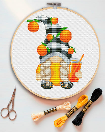 Orange Juice Gnome Cross Stitch Pattern - Kitchen & Breakfast Decor PDF
