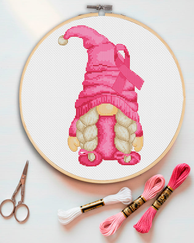 Breast cancer female, Cross stitch pattern, Gnomes cross stitch