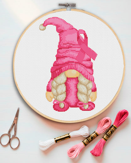 Breast cancer female, Cross stitch pattern, Gnomes cross stitch