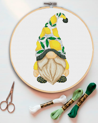 Lemon gnome, Cross stitch pattern, Kitchen cross stitch, Gnomes cross stitch, Modern cross stitch, Fruit cross stitch, Cross stitch chart