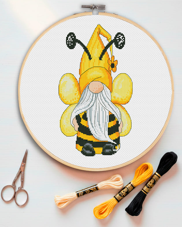 Bee, Gnome cross stitch, Modern cross stitch, Easy cross stitch