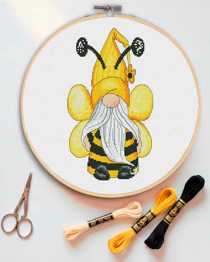 Bee, Gnome cross stitch, Modern cross stitch, Easy cross stitch