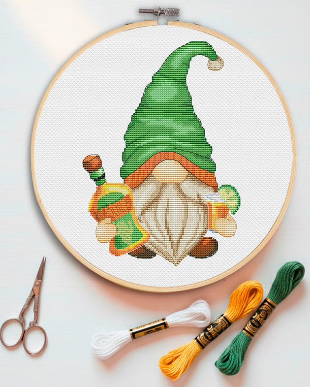 Tequila Gnome, Bar cross stitch, Counted cross stitch, Gnomes cross stitch, Gift for the tequila lover, Bar decor