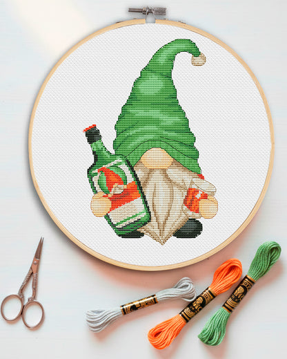 Gnome with herbal liqueur, Cross stitch pattern, Counted cross stitch, Gnome cross stitch