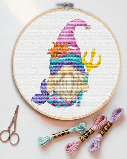 Mermaid, Gnomes cross stitch, Modern cross stitch, Cross stitch pdf, Mermaid cross stitch, Sea cross stitch