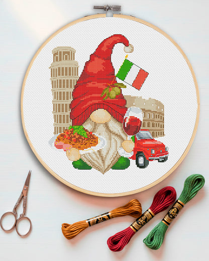 Cross stitch pattern Italian gnome, Gnome pattern, Travel cross stitch