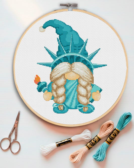 Statue of Liberty, Cross stitch, Liberty Island, Gnome cross stitch, Patriotic cross stitch, Easy cross stitch, Independence day