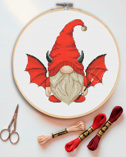 Devil, Cross stitch, Gothic cross stitch, Gnomes cross stitch, Nerdy cross stitch, Cross stitch pattern, Halloween cross stitch