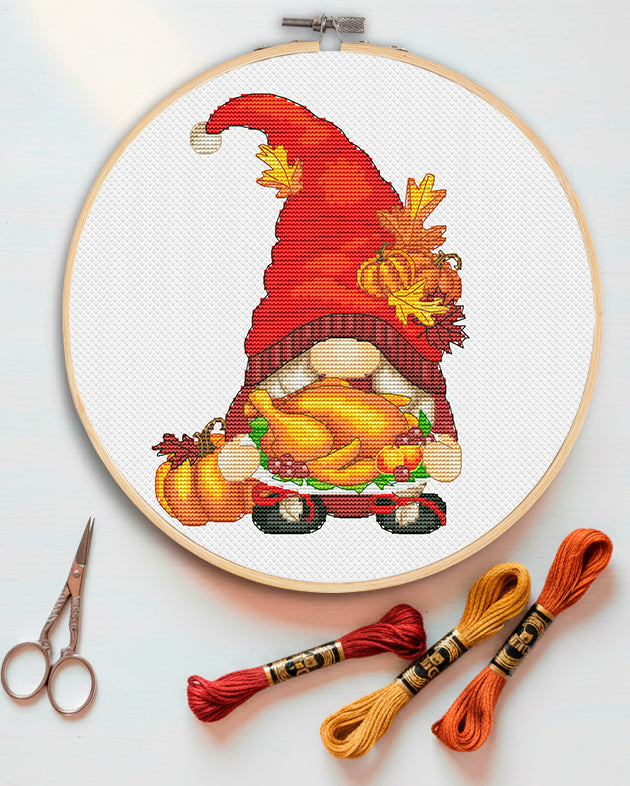 Cross stitch pattern A Thanksgiving female, Fall gnome