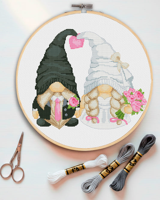 Modern Cross stitch Wedding gnomes, Unique wedding gift