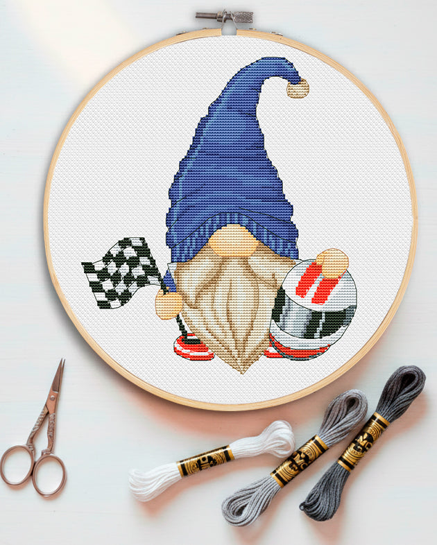 Racer Cross stitch pattern, Gnomes cross stitch, Counted cross stitch