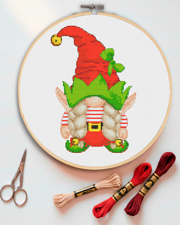 Elf female, Cross stitch, Christmas cross stitch, Gnomes cross stitch, Modern cross stitch