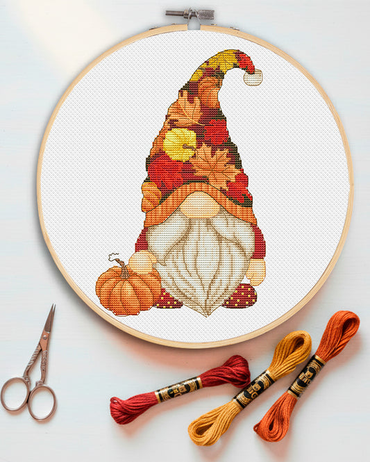 Autumn gnome, Cross stitch, Pumpkins cross stitch, Gnomes cross stitch, Modern cross stitch, Fall cross stitch