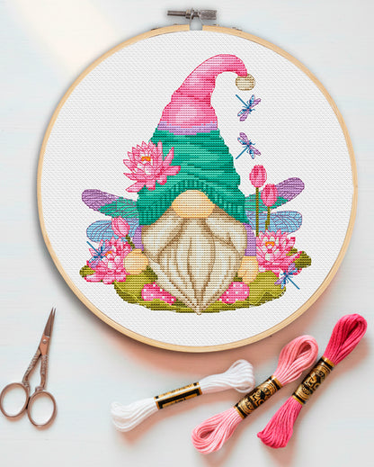 Cross stitch pattern Dragonfly gnome