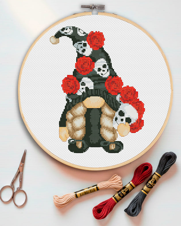 Gothic female, Halloween cross stitch, Gnomes cross stitch, Modern cross stitch, Cross stitch pattern, Scull cross stitch, Rose cross stitch