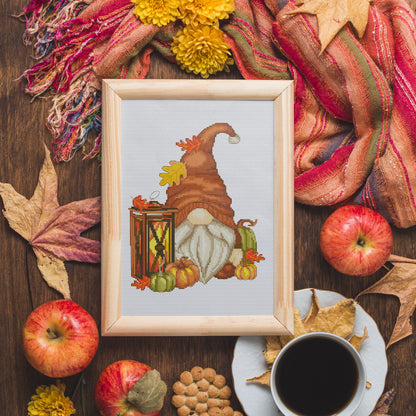 Autumn gnome, Cross stitch, Pumpkins cross stitch, Gnomes cross stitch, Modern cross stitch, Fall cross stitch, Autumn cross stitch