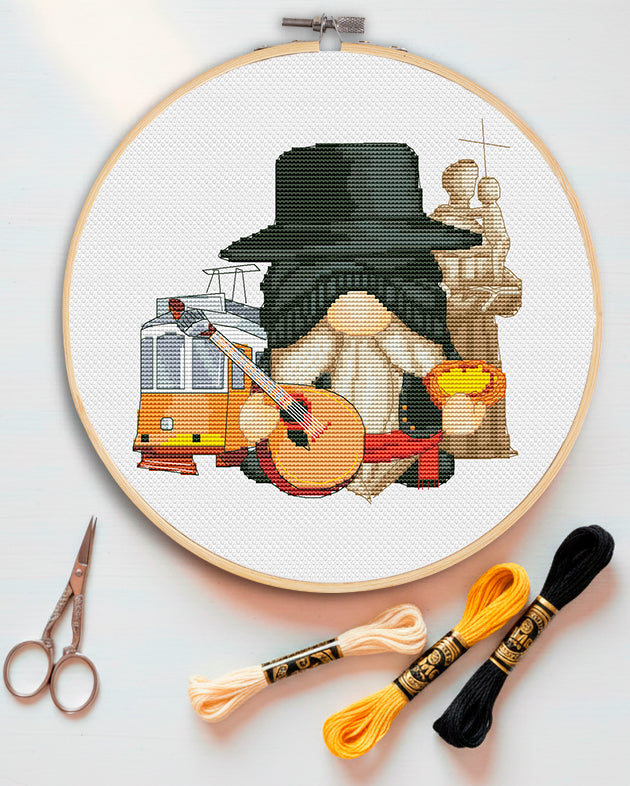 Portuguese gnome, Gnome cross stitch, Portugal cross stitch, Travel cross stitch, Modern cross stitch, Funny cross stitch